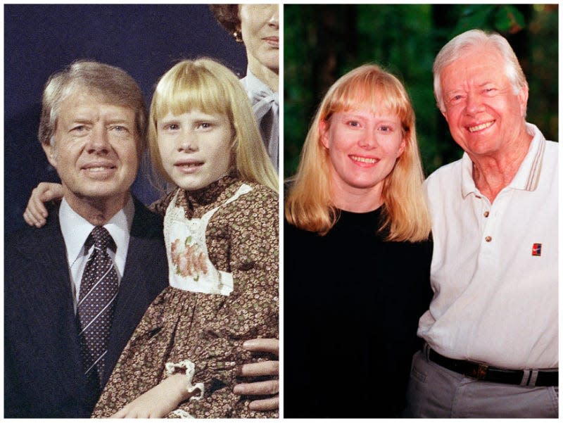 Amy Carter and Jimmy Carter in 1976 (left) and 1995.