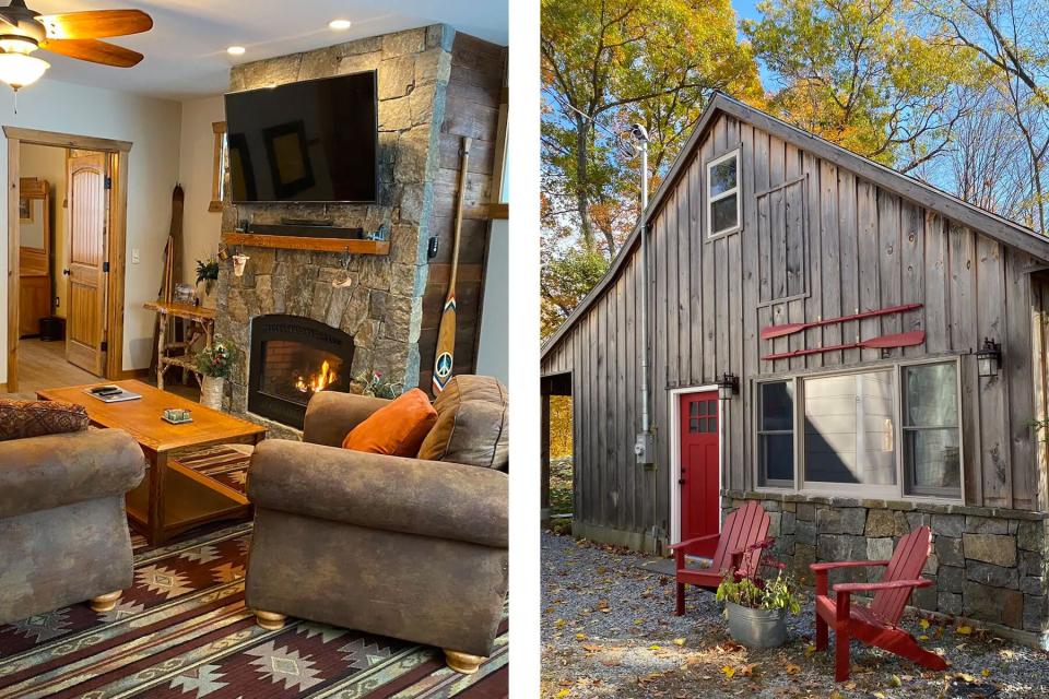 Exterior and interior of lake cabin