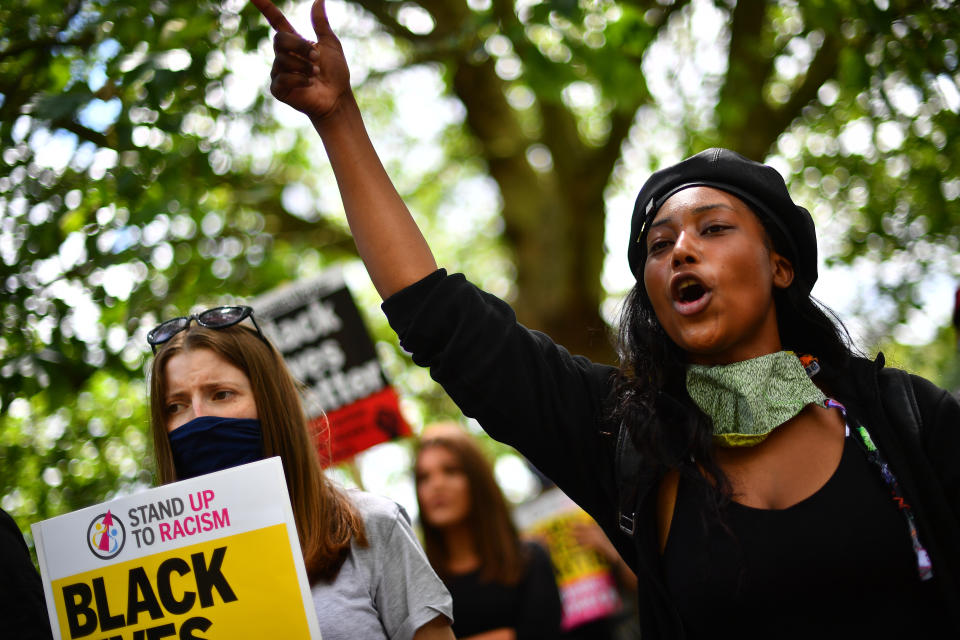 File photo dated 13/06/20 of activist Sasha Johnson (right) participating in a Black Lives Matter protest rally in Hyde Park, London. The mother-of-three is in a critical condition in hospital after she was shot in the head during the early hours of Sunday.