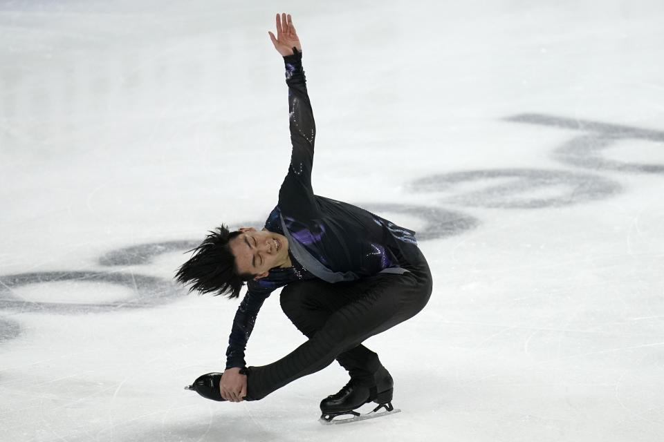 Vincent Zhou performs during the men's free skate at the U.S. Figure Skating Championships, Sunday, Jan. 17, 2021, in Las Vegas. (AP Photo/John Locher)