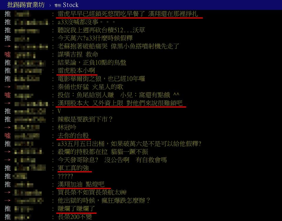 網友討論軍工股走勢。圖／翻攝PTT