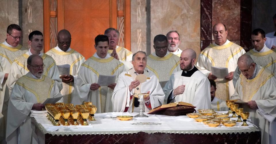Cardinal Daniel DiNardo presides over a Mass of Ordination for candidates for the priesthood on June 1, 2019, in Houston.