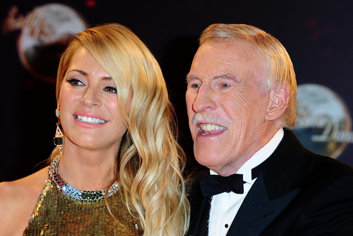 Presenters Sir Bruce Forsyth and Tess Daly arriving for the Strictly Come Dancing Photocall at Elstree Studios, London.   (Photo by Ian West/PA Images via Getty Images)