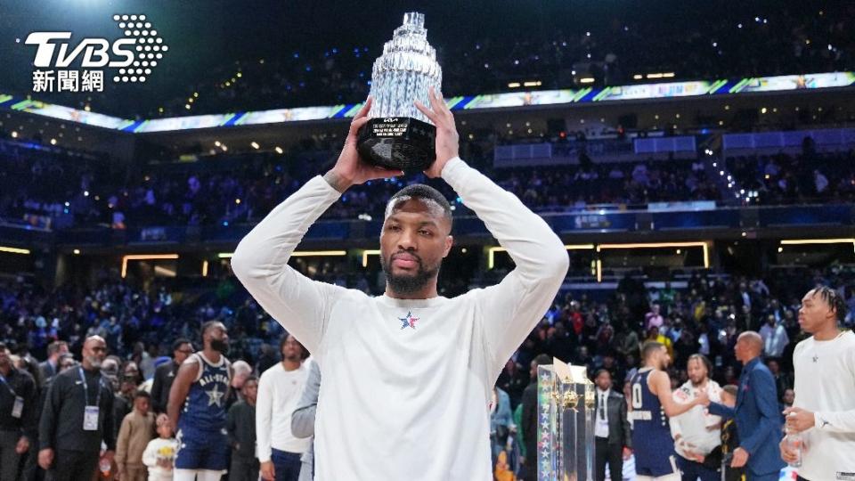 里拉德全場投進11記三分球，獲頒2024年NBA全明星賽MVP。（圖／達志影像路透社）