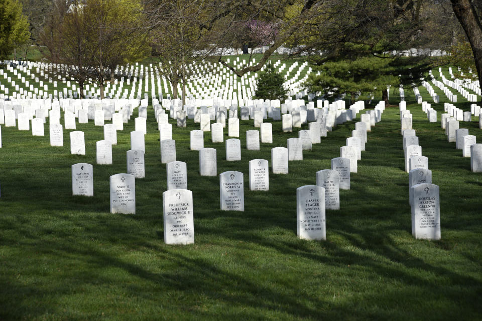 The graves of U.S. veterans and their spouses fill Arlington National Cemetery near Washington, D.C.