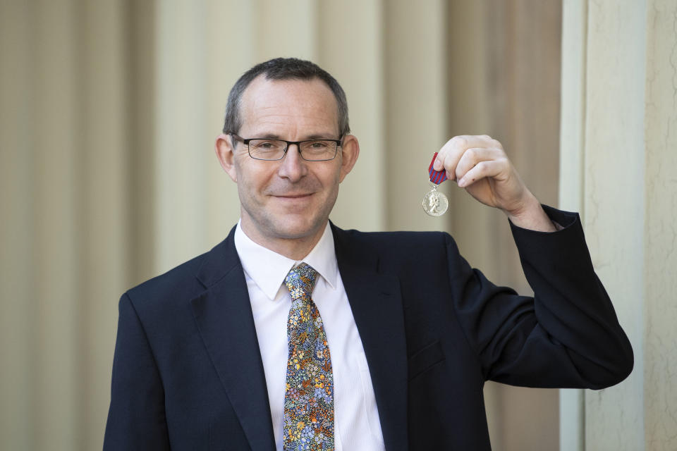 Thai cave rescue diver John Volanthen with the George Medal following an investiture ceremony at Buckingham Palace, London.