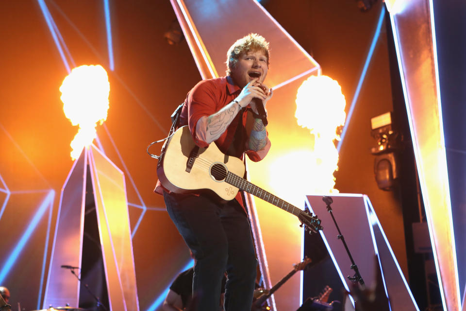 Ed Sheeran performs onstage during the 2017 MTV Video Music Awards at The Forum on Aug. 27, 2017 in Inglewood, California.&nbsp;