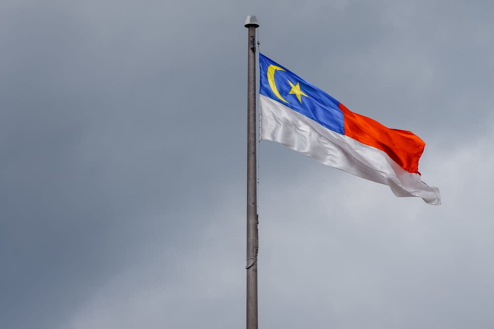 A Melaka state flag is pictured in Ayer Keroh November 10, 2021. — Picture by Shafwan Zaidon