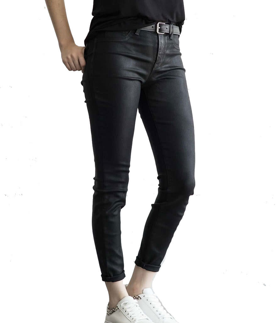 DSTLD High Waisted Skinny Jeans in Black Coated Powerstretch