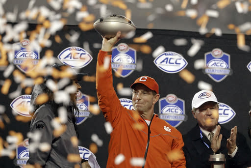 Dabo Swinney has Clemson back in the College Football Playoff for the third time. (AP Photo/Chuck Burton, File)