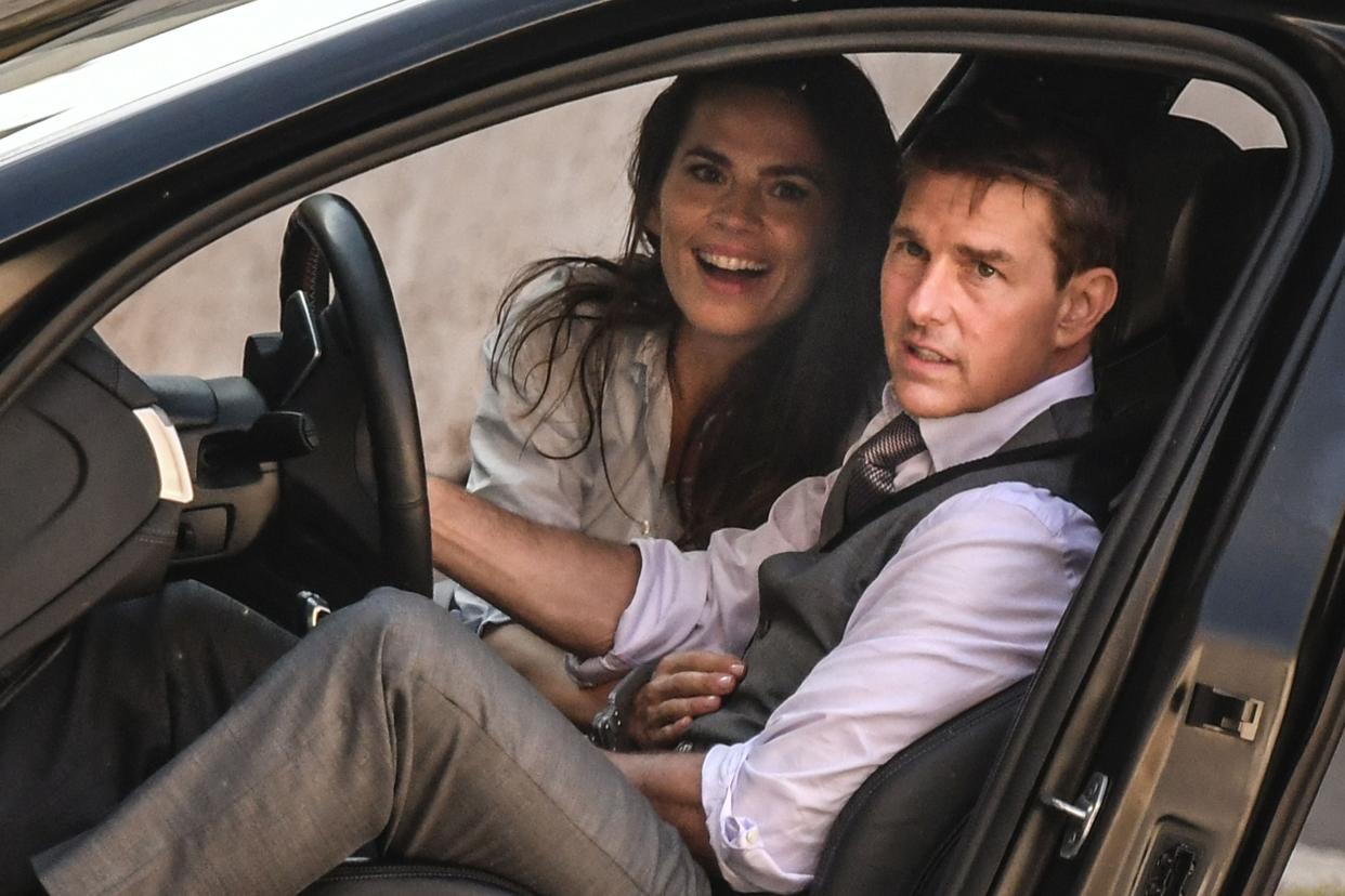 Tom Cruise and Hayley Atwell seen filming together in Rome (AFP via Getty Images)