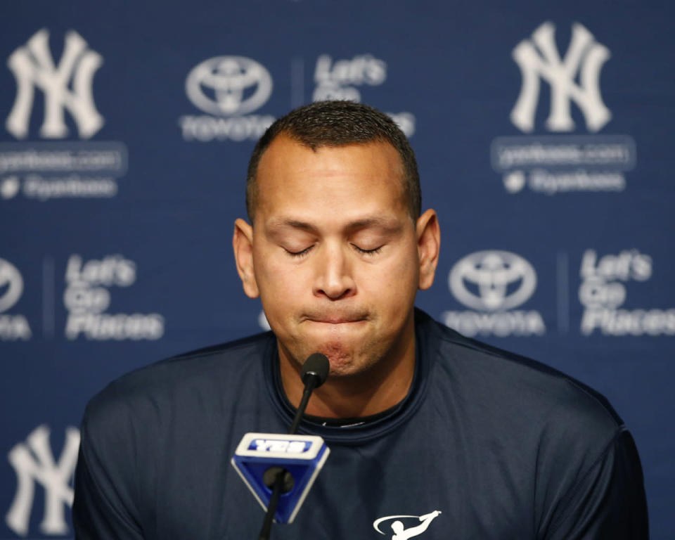 A-Rod pauses during press conference