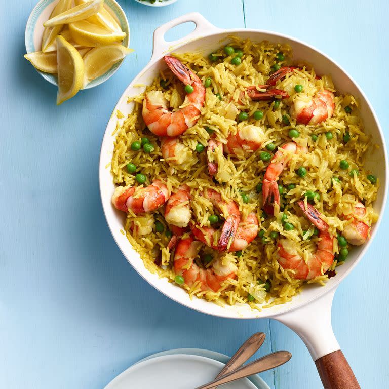 Indian Spiced Rice with Shrimp and Peas