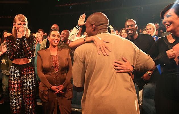 Taylor, Kim and Kanye at the 2016 MTV VMAs. Source: Getty