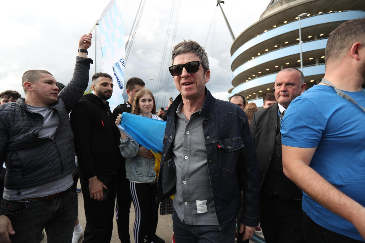 MANCHESTER, ENGLAND - MAY 22: Noel Gallagher, Musician and Manchester City fan leaves the stadium after their side finished the season as Premier League champions during the Premier League match between Manchester City and Aston Villa at Etihad Stadium on May 22, 2022 in Manchester, England. (Photo by Cameron Smith/Getty Images)