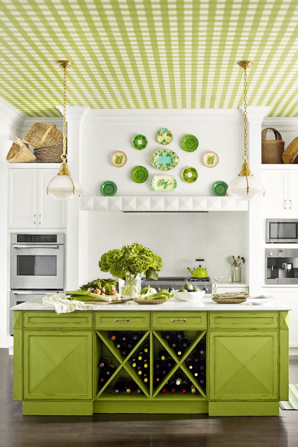 green and white kitchen