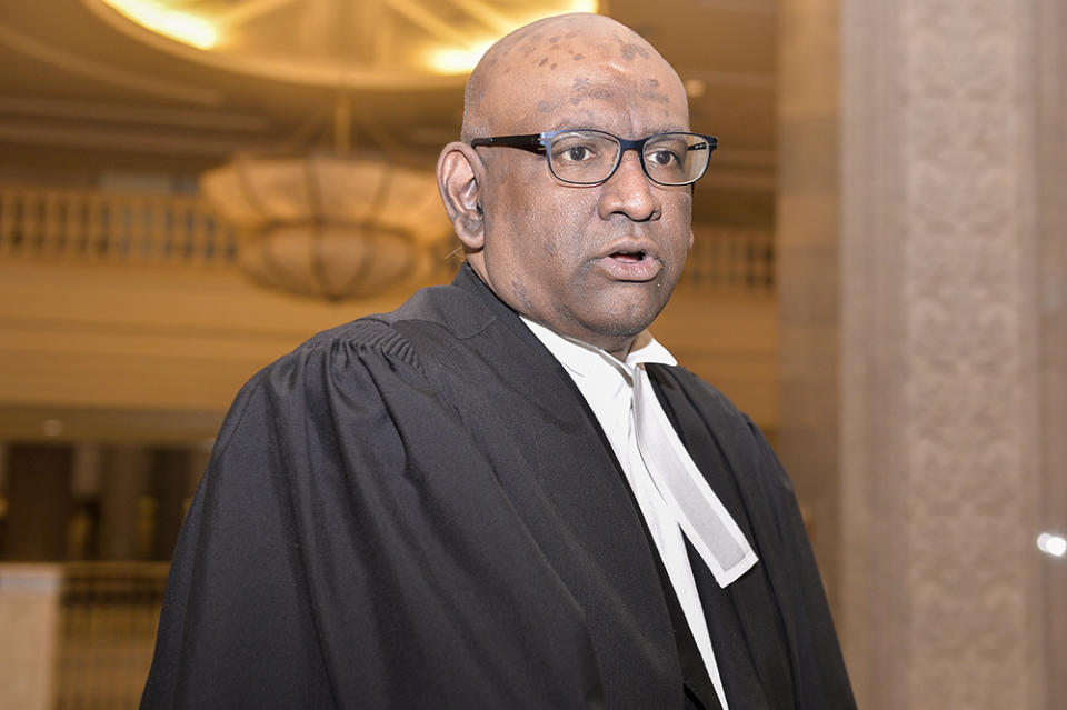 Lawyer K. Shanmuga speaks to reporters at the Court of Appeal in Putrajaya June 25, 2019. — Picture by Miera Zulyana