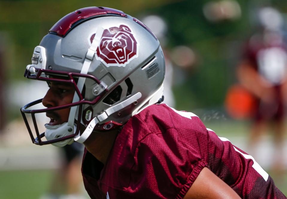 Missouri State wide receiver Jahod Booker during a MSU football practice on Wednesday, Aug. 3, 2022.