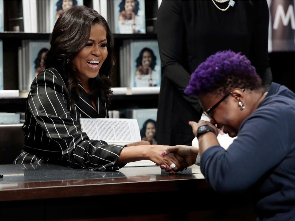 Michelle Obama at a "Becoming" book signing