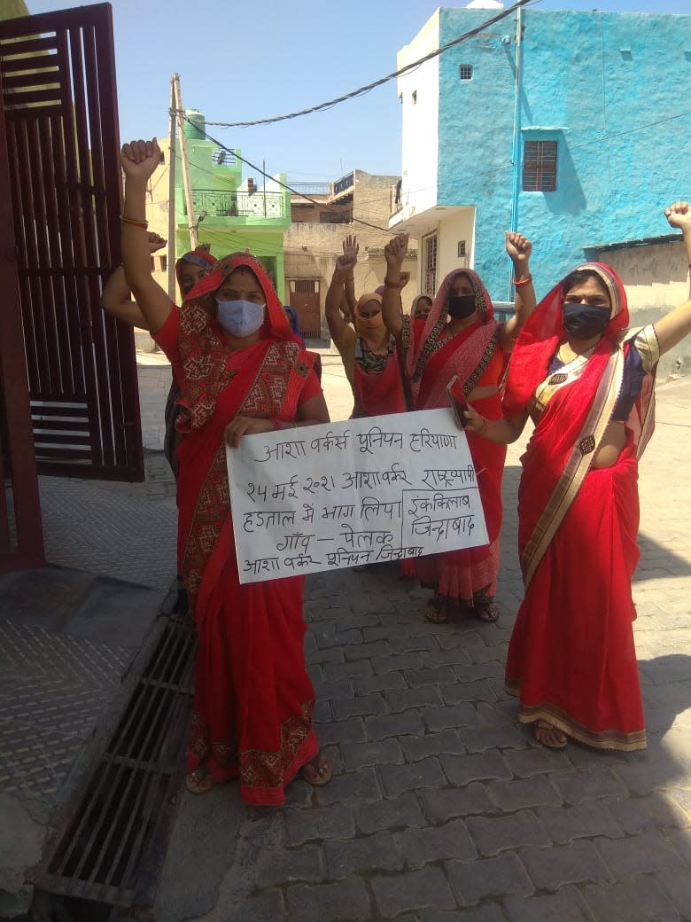 ASHA Workers from Pelak village in Haryana participating in a Nationwide protest on May 25 this year 