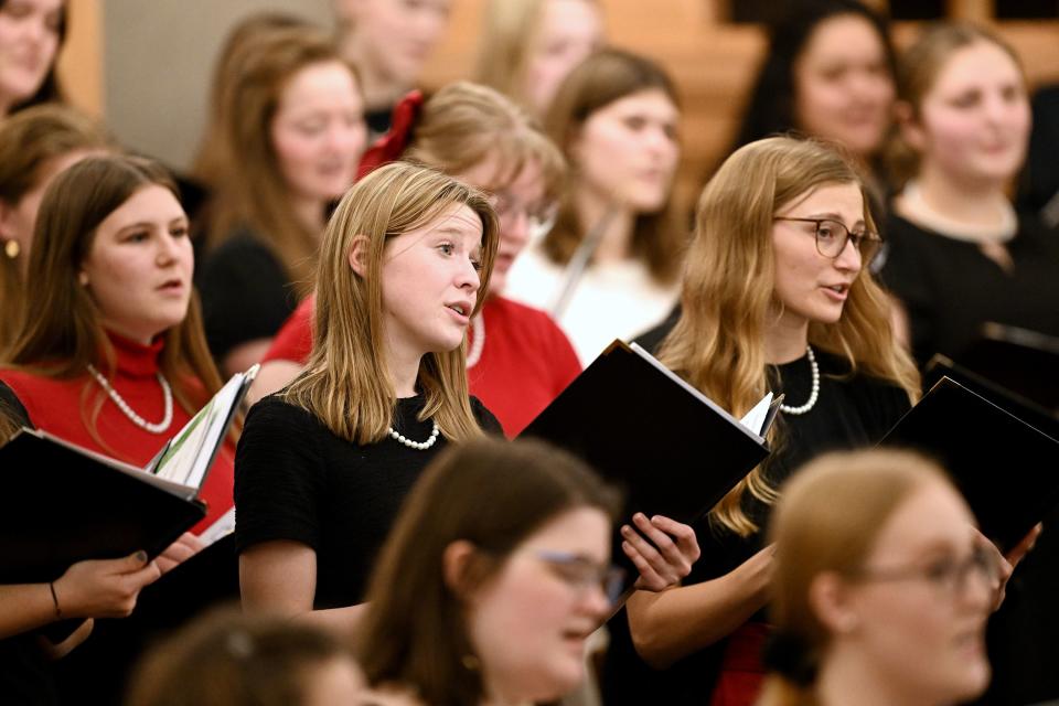 Members of the institute choir sing at the Institute of Religion near the University of Utah in Salt Lake City.