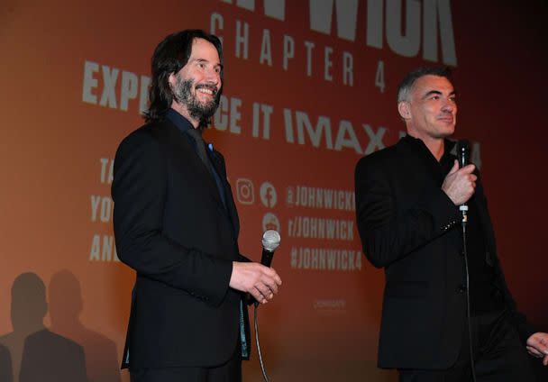 PHOTO: Keanu Reeves and Chad Stahelski attend â€œJohn Wick: Chapter 4 on March 20, 2023 in Hollywood. (Jon Kopaloff/Getty Images for Lionsgate)