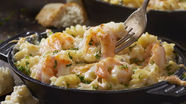 shrimp Alfredo in a dish