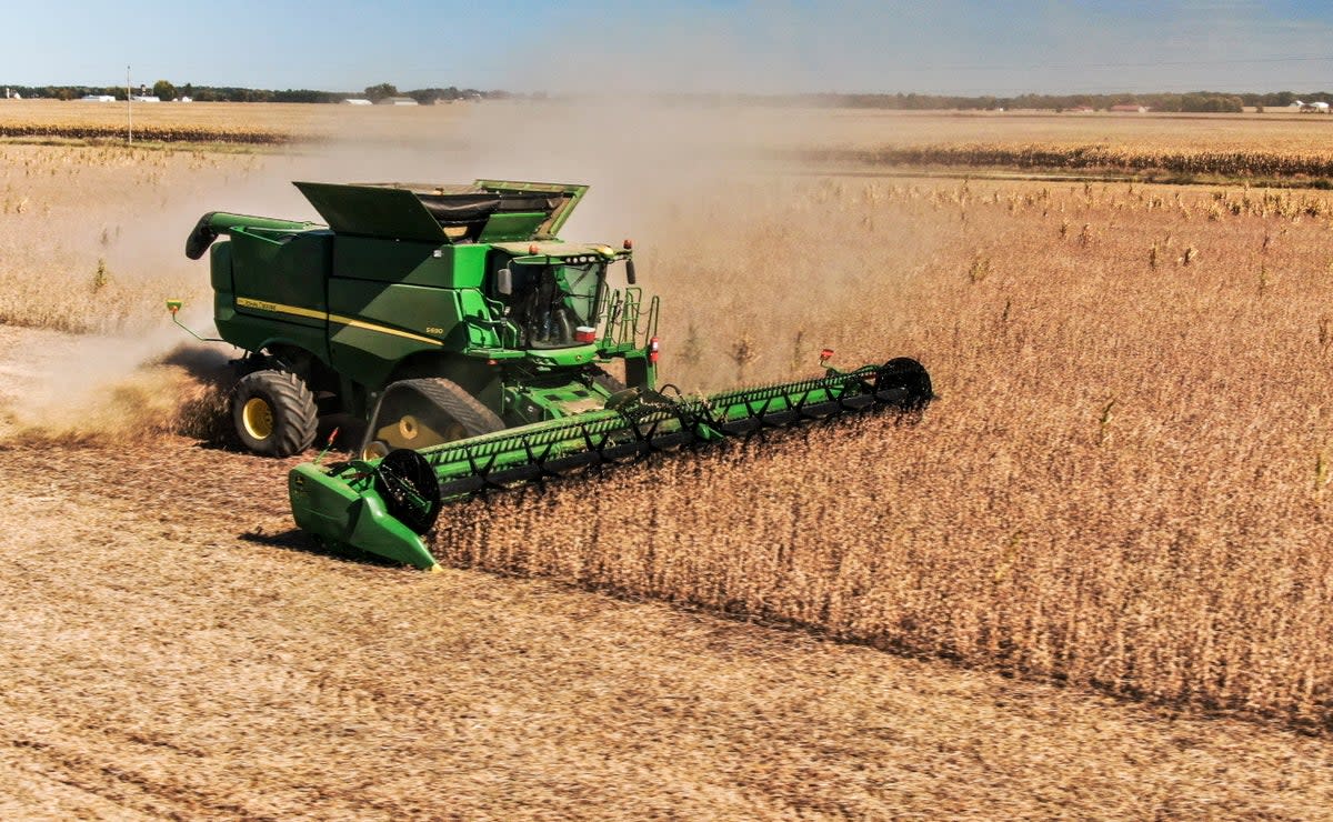 Soybeans being harvested in a field near Walworth, Wisconsin, USA, 08 October 2022 (EPA)