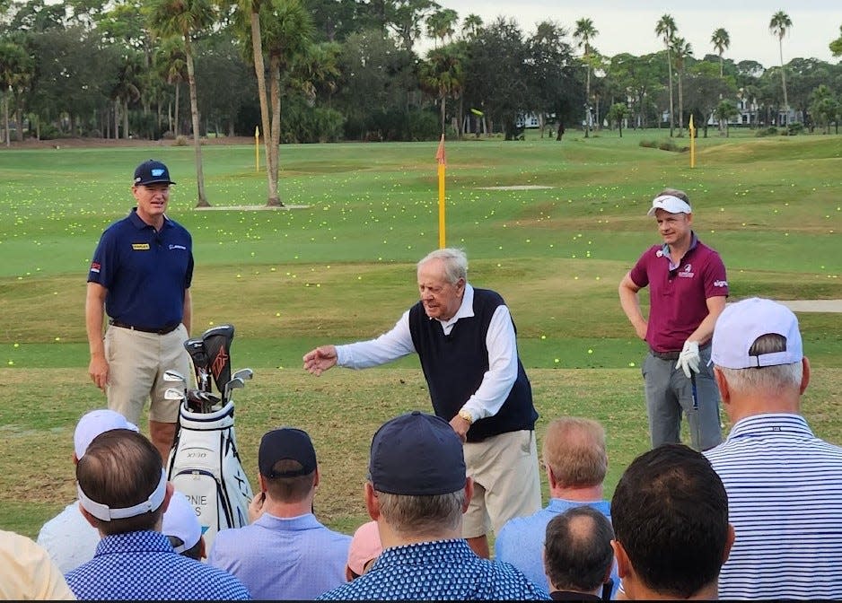 Ernie Els, Jack Nicklaus, winning European Ryder Cup captain Luke Donald speak at the Conquer Cancer Foundation's annual Integra Connect Golf Classic Monday at PGA National.