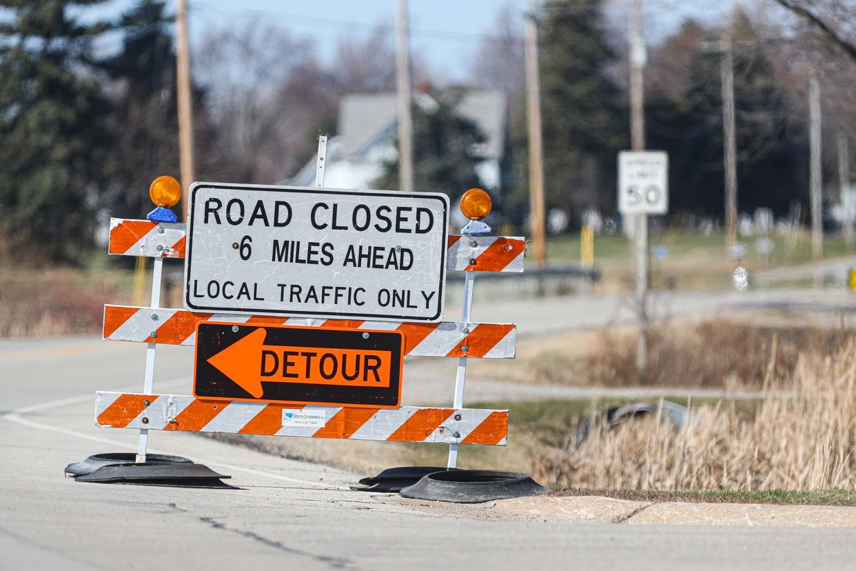 FILE - File photo of a road construction sign on U.S. 45 between Fond du Lac and Oshkosh.