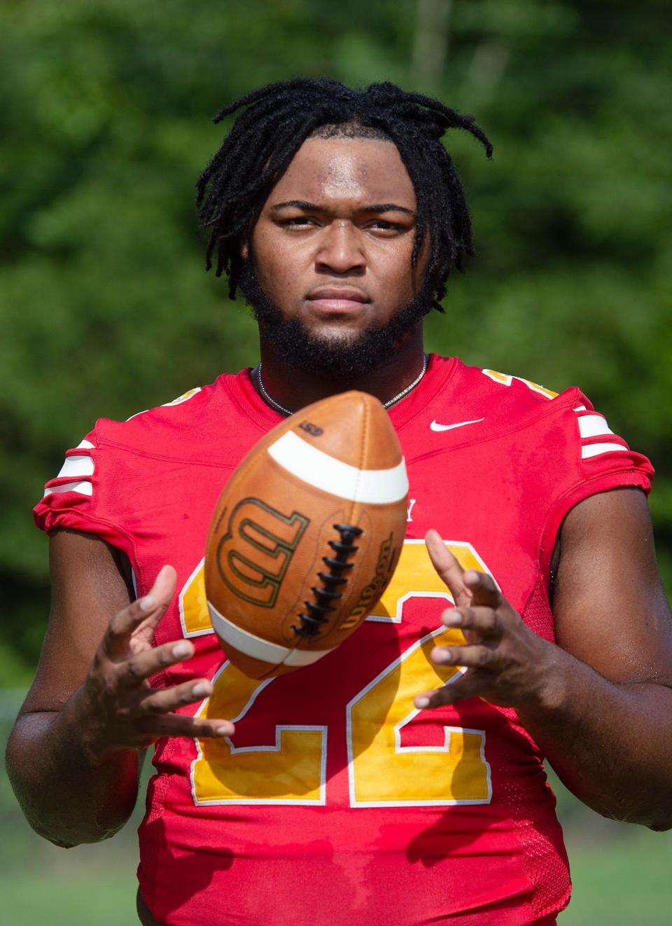 Holmes County Central defensive lineman Terrance Hibbler, seen in Lexington, Miss., July 18, 2023, is a member of the 2023 Dandy Dozen. Hibbler has committed to Mississippi State.