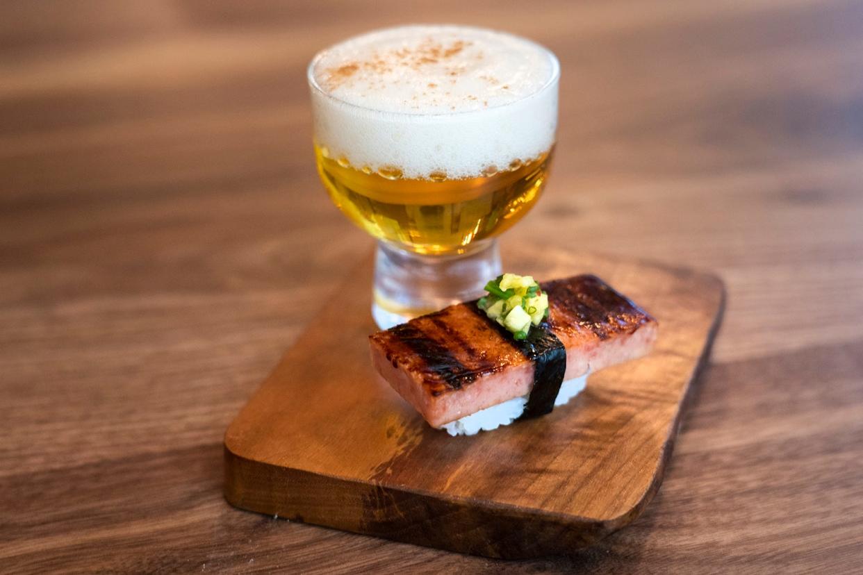 Unique to the Austin Uchiba will be a Perfect Pairs menu that offers bites paired with cocktails, such as a spam musubi with tepache, a fermented beverage made with pineapple.