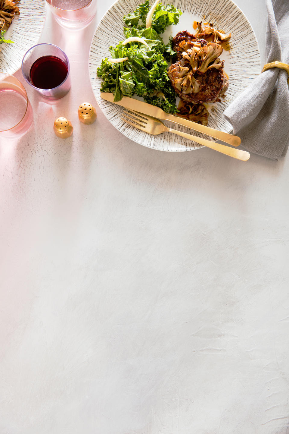 Sichuan Peppercorn Filet Mignon with Crisp Mushrooms and Kale Slaw