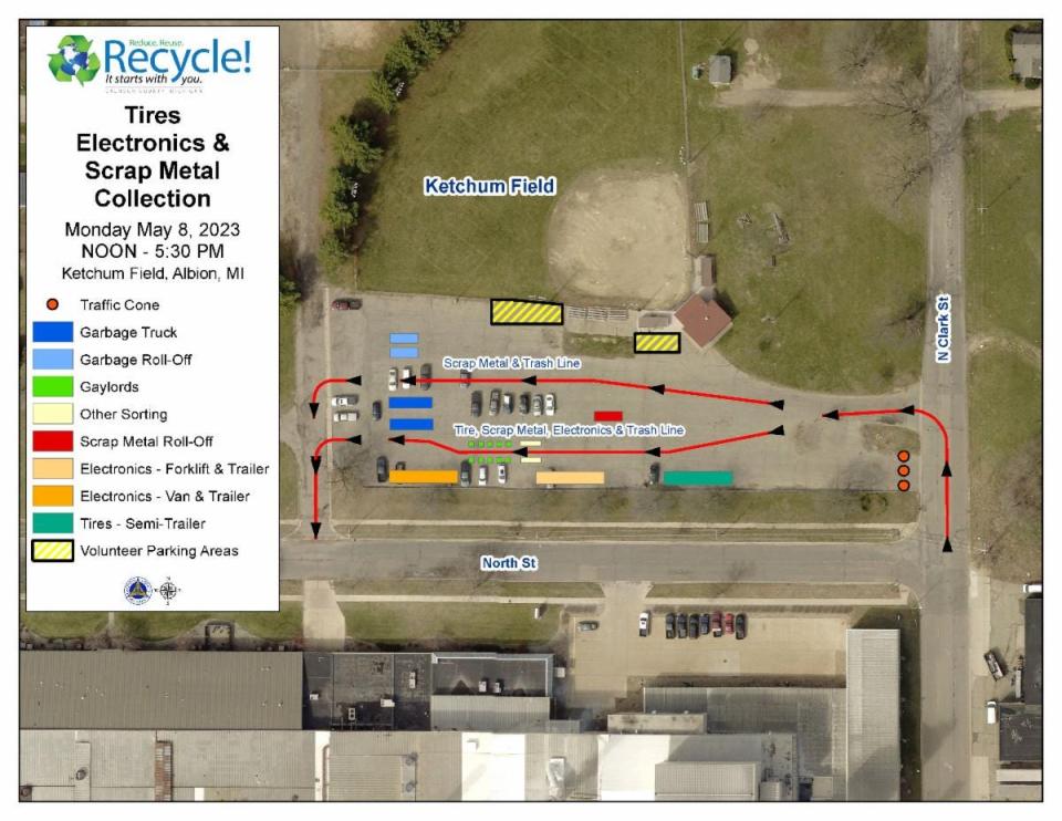 Electronics, scrap metal, appliances (no items with refrigerant) and scrap tires will be collected from noon to 5:30 p.m. May 8 at Ketchum Field.