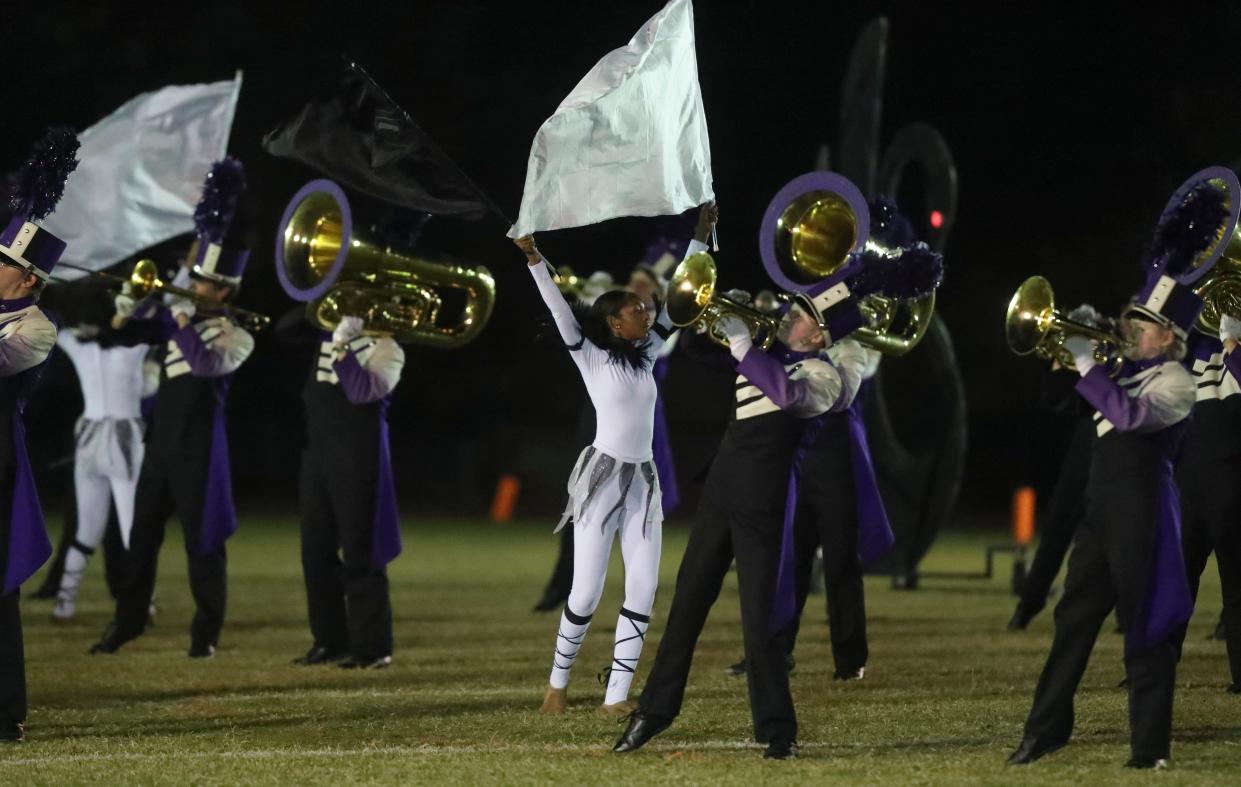 The Charter School of Wilmington marching band performs at halftime at Charter School of Wilmington Thursday, Oct. 28, 2021.