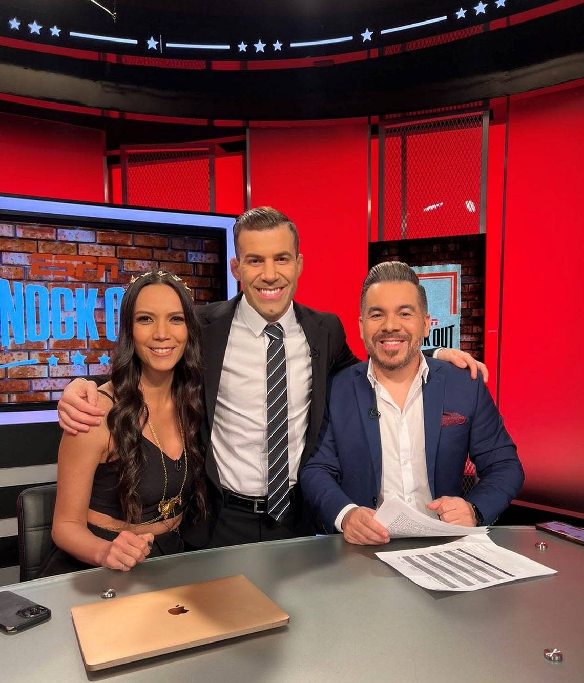 Broadcasters Ivette Hernández, Gaston Reyna and Andres Bermudez on UFC Espanol on ESPN.