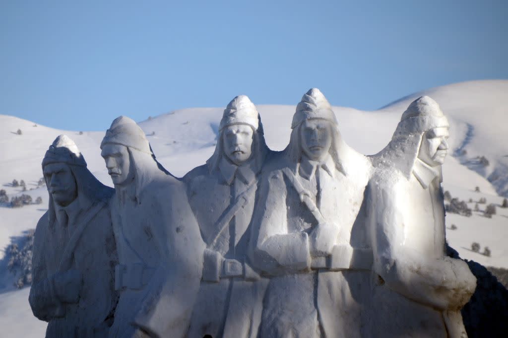 Snow statues of Sarikamis martyrs in Kars