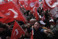 <p>Supporters wave national flags as they wait for the arrival of Turkey’s President Recep Tayyip Erdogan for a referendum rally in Istanbul, April 8, 2017. Turkey is heading to a contentious April 16 referendum on constitutional reforms to expand Erdogan’s powers. (Photo: Emrah Gurel/AP) </p>