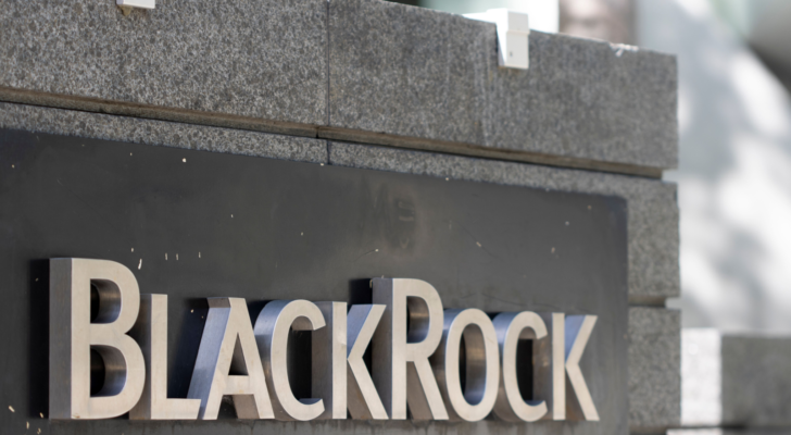 Closeup of the BlackRock (BLK) sign seen at the entrance to the American global investment management corporation BlackRock, Inc.'s office in San Francisco, California.