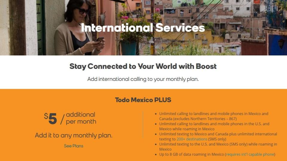 Screenshot of Boost's International page on website