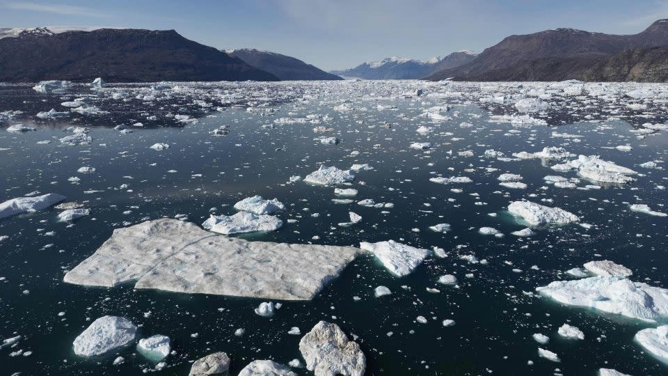 Icebergs drift along the Scoresby Sound Fjord, in eastern Greenland. - Olivier Marin/AFP/Getty Images