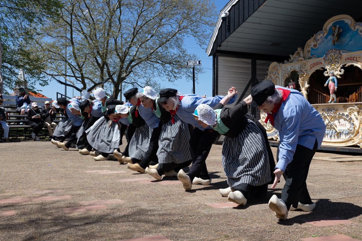 Dutch Dancers bow after a performance at Nelis’ Dutch Village on April 30.