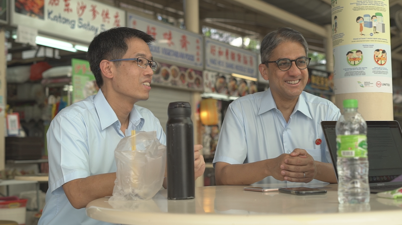 Former NCMPs Gerald Giam (L) and Leon Perera, Workers' Party candidates for Aljunied GRC, speak to Yahoo News Singapore on Friday, 3 July 2020. PHOTO: Nick Tan/Yahoo News Singapore