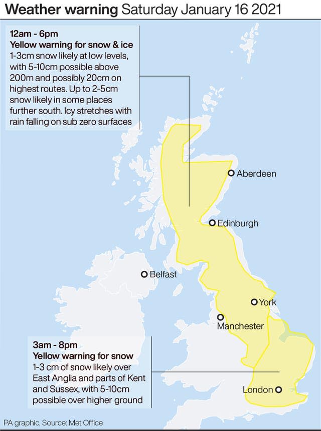 Weather warnings Saturday January 16 2021