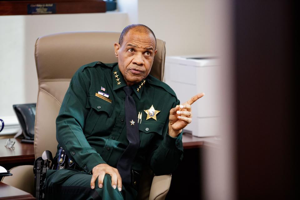 Leon County Sheriff Walt McNeil holds a meeting with LCSO executive director of community and relations Shonda Knight in his office on Wednesday, March 2, 2022.