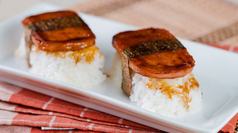 Spam musubi on plate