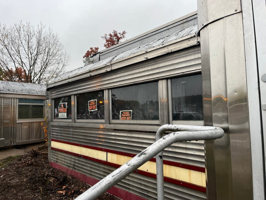 Crews removed the "Rosie's" sign form the iconic diner on Oct. 20, 2023.