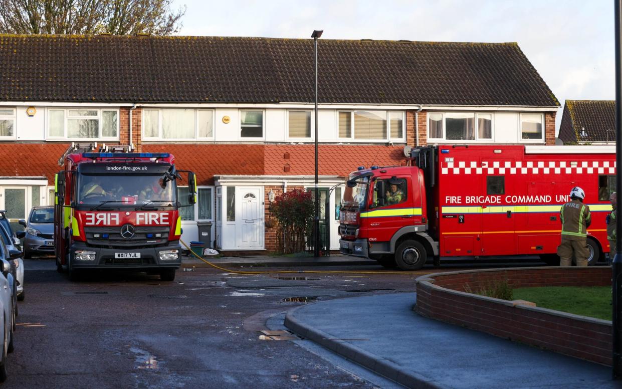 Firefighters at the scene of the fire on Monday morning