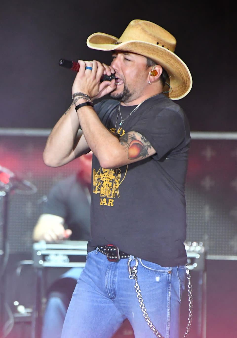 Jason Aldean was performing at the Route 91 Harvest Festival in Las Vegas as the gunshots went off. Source: Getty