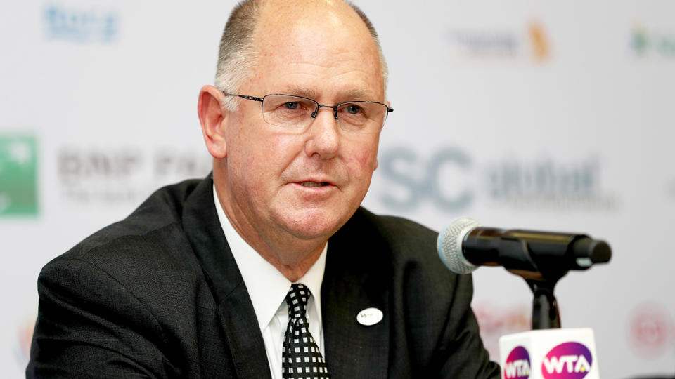 WTA CEO and Chairman Steve Simon, pictured here speaking to the media in 2018.